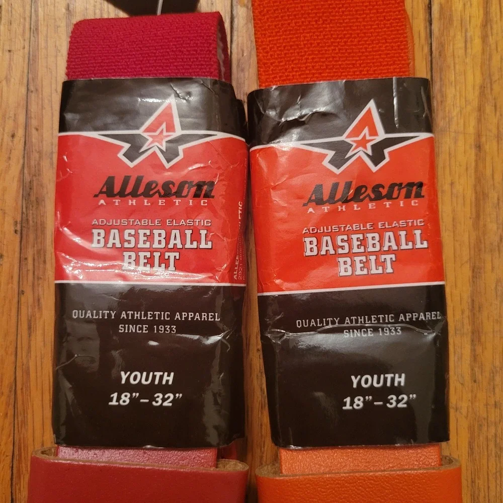 Alleson Athletic Youth Baseball Belt Red Orange Adjustable Elastic 2 Pack Sport